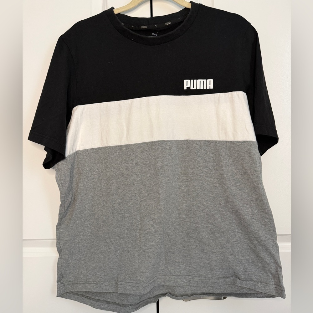 Puma Colorblock Tri-ColorShort Sleeve T-Shirt Black White Gray Logo Tee XL